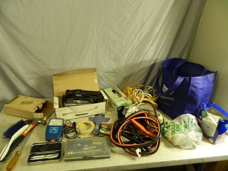 lot 68 image: Sander, Jumper Cables, Tools, and More