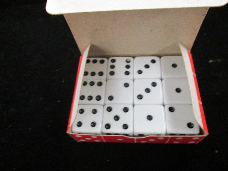 9 boxes of white dice 12 dicce in e...