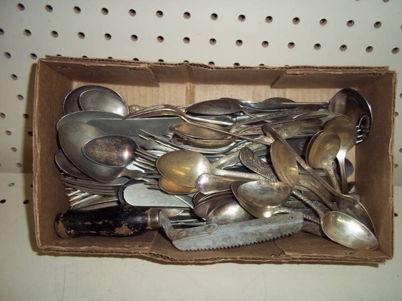 Large box of vintage silverware