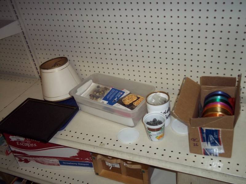 Jewelry, beads, rocks, ribbon and picture frame