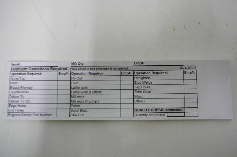 Machine Shop Quality Routing Slips (Case) 3 x 11