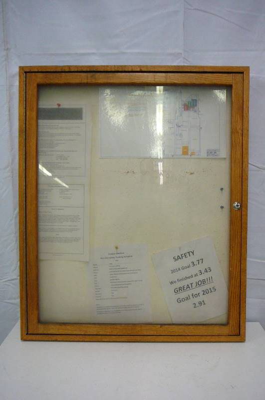 Indoor Enclosed cork Board with Oak Frame  Door 30 x 36