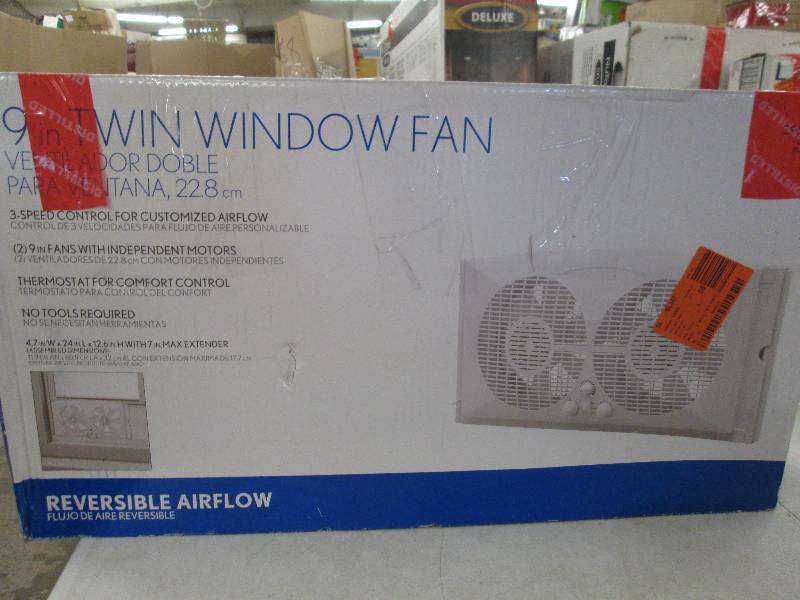 lot 199 image: 9 twin window fan open box tested ...
