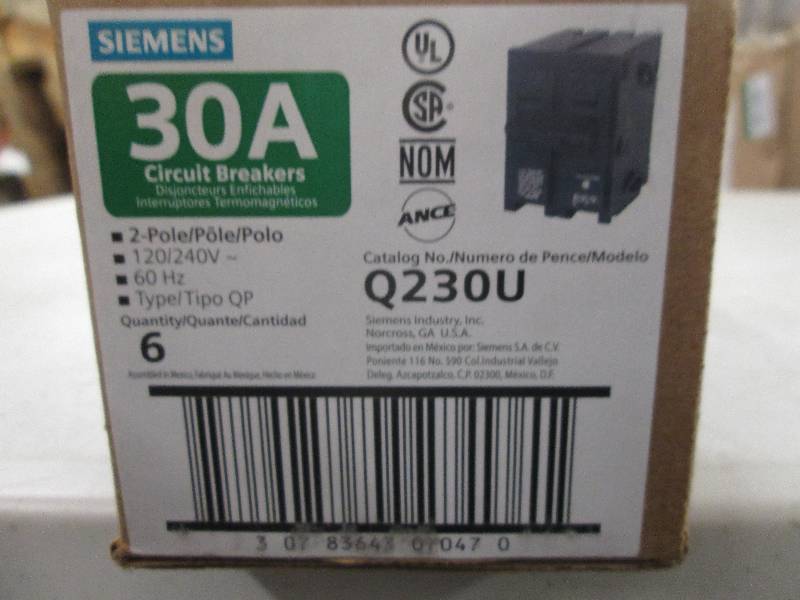 lot 109 image: Siemens 30A 2 pole 120240v 60hz ty...