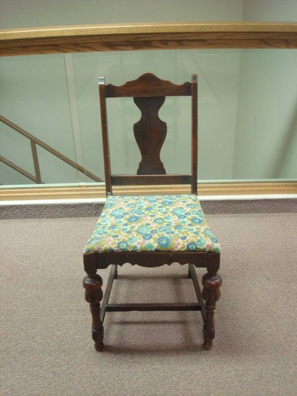 lot 6 image: Antique Wood Chair, Looks Like It Was Refurbished A Few Times