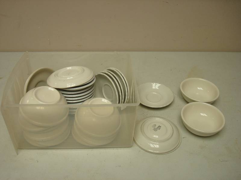 lot 24 image: Bin With Some Restaurant Dishes And Bowls, Used, May Show Wear