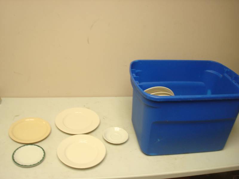 lot 43 image: Bin With Different Restaurant Plates, Used, May Show Wear