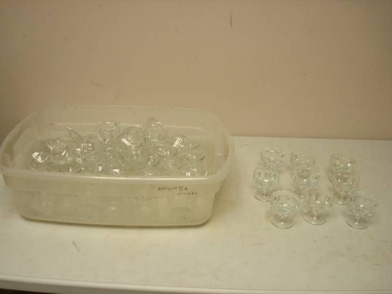 lot 49 image: Bin With Around 50 Small Sundae Ice Cream Dishes, Used, May Need Washing