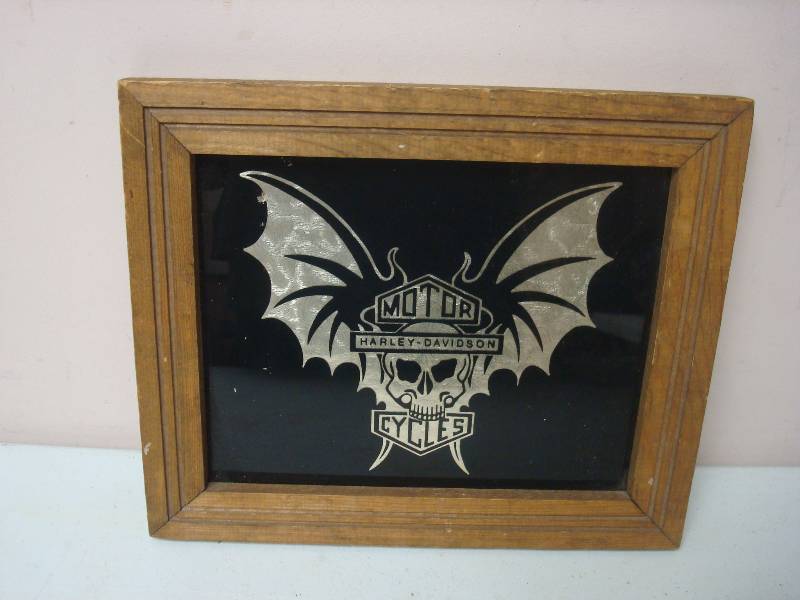 lot 58 image: Framed Harley Davidson Glass Picture