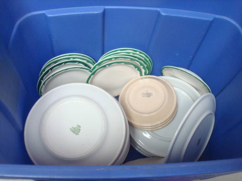 lot 63 image: Bin Filled With Mixed Restaurant Plates, Used, Some Wear