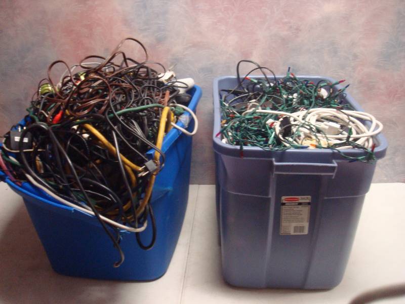 lot 127 image: Two Bins Filled With Wires And Cords