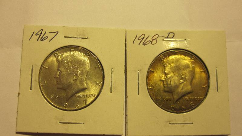 Two 40% Silver Kennedy Half Dollars - 1967 & 1968-D