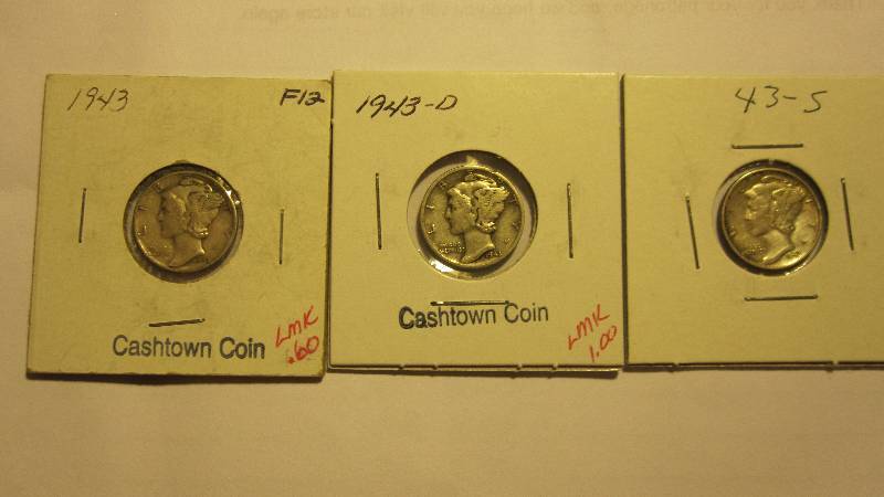 Three Different Mercury Dimes 1943, 1943-D, & 1943-S