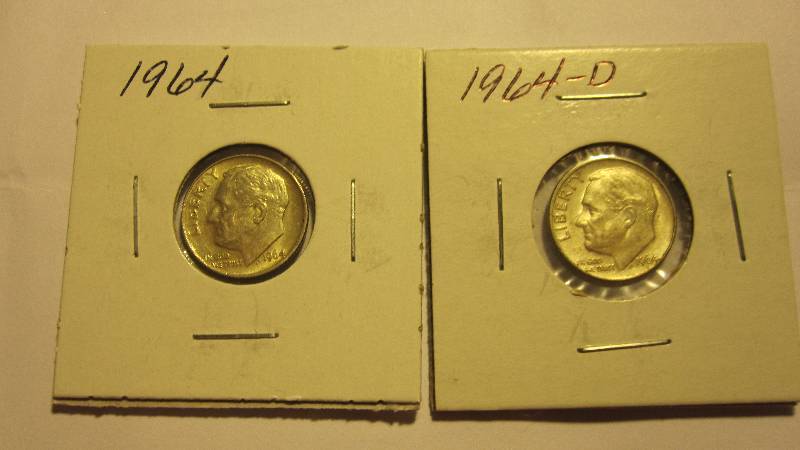 Two Different BU Silver Roosevelt Dimes - 1964 & 1964-D