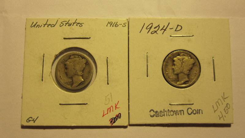 Two Mercury Dimes 1924-D & 1916-S