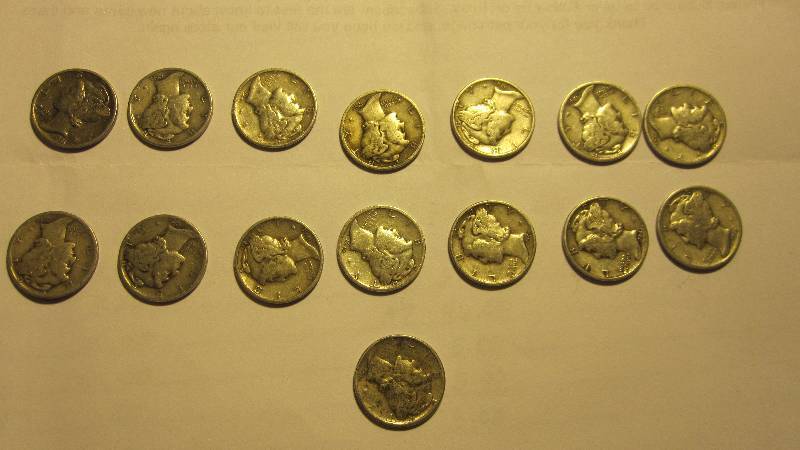 Complete Set of World War 2 Silver Dimes - 1941 to 1945 P, D, & S