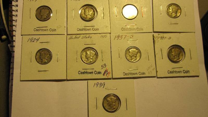 Nine Different Mercury Dimes