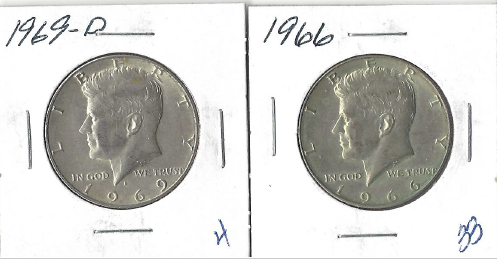 Two Silver Kennedy Half Dollars - 1966 & 1969-D
