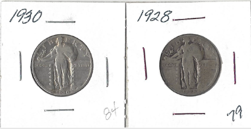 Two Different Standing Liberty Quarters 1928 & 1930