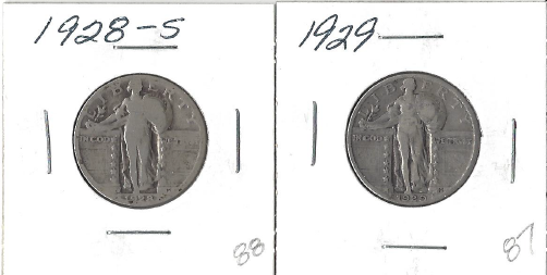 Two Different Standing Liberty Quarters 1928-S & 1929