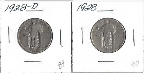 Two Different Standing Liberty Quarters 1928 & 1928-D