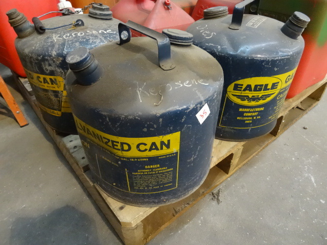 lot 35 image: 3 Metal 5 Gal. Eagle Safety Fuel Cans.