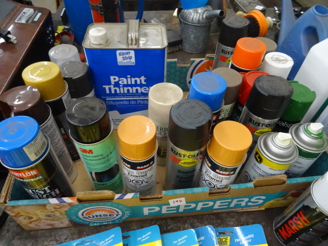 lot 198 image: Box of Misc Spray Paint, Paint  Thinner