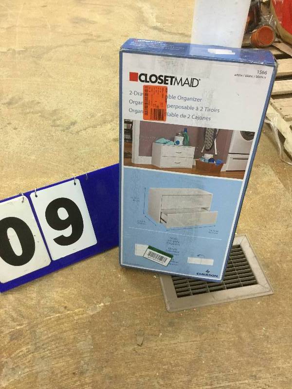 lot 9 image: closetmaid 24.13 in. W x 15.75 in. H White Stackable 2-Drawer Organizer,open box stock and actual photos used to display item