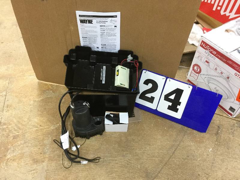 lot 24 image: Wayne 13 HP - 12-Volt Battery Backup Sump Pump System open box stock and actual photos used to display item