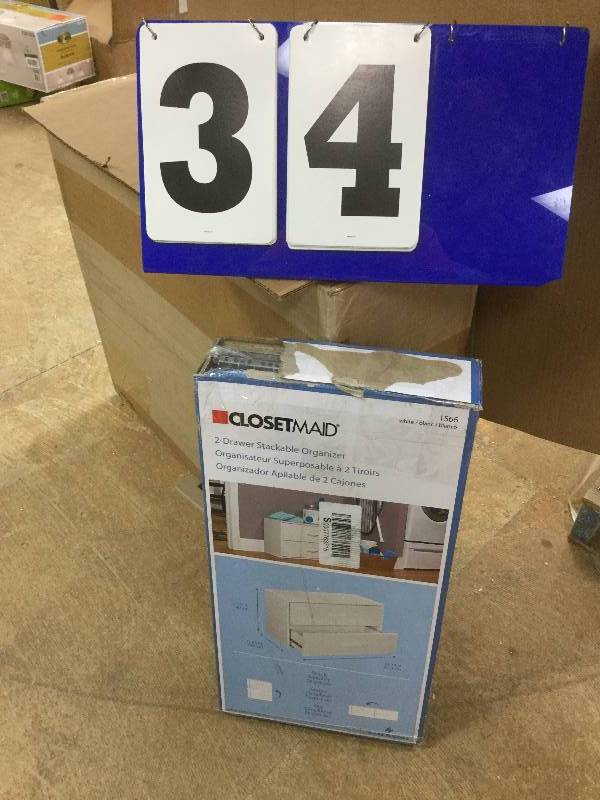 lot 34 image: ClosetMaid 24.13 in. W x 15.75 in. H White Stackable 2-Drawer Organizer  open box stock and actual photos used to display item