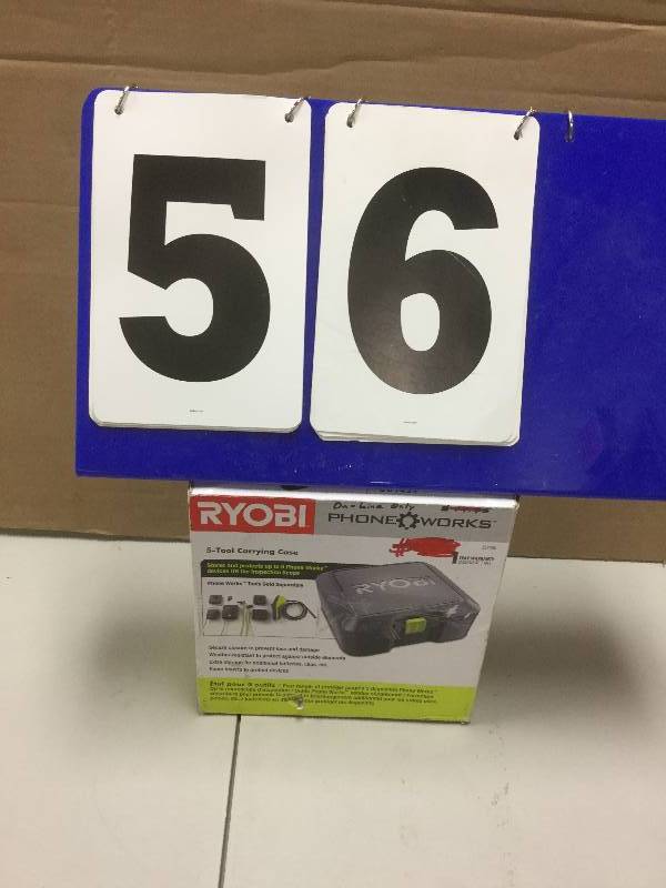 lot 56 image: Ryobi Phone Works 5-Tool Storage Case open box stock and actual photos used to display item
