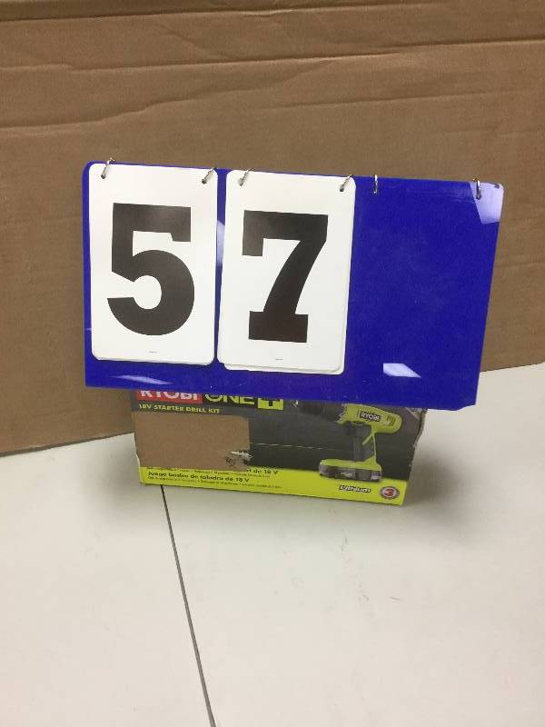 lot 57 image: Ryobi ONE 18-Volt Lithium-Ion Starter Drill Kit  open box stock and actual photos used to display item