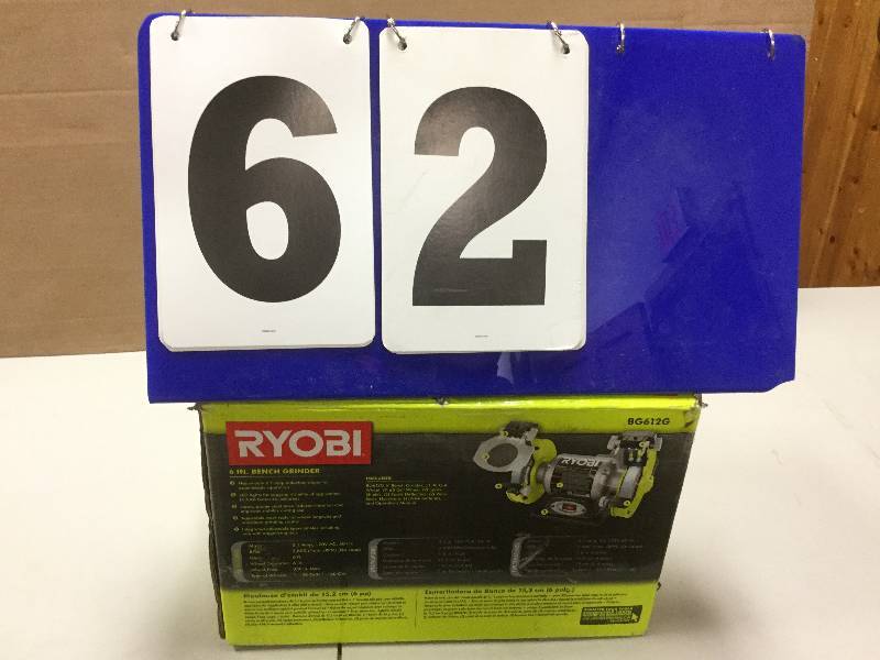 lot 62 image: Ryobi 2.1-Amp 6 in. Grinder open box never used
