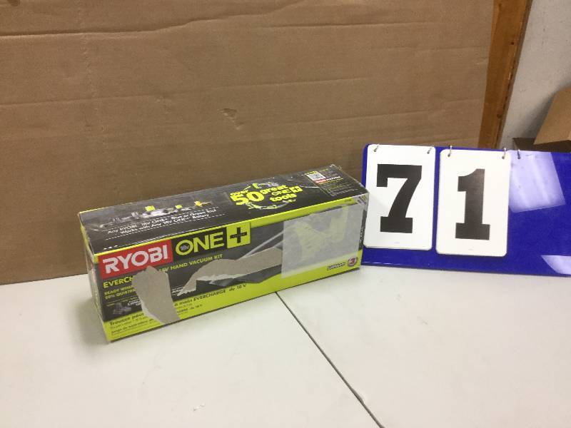 lot 71 image: Ryobi ONE EVERCHARGE Hand Vacuum Kit open box stock and actual photos used to display item