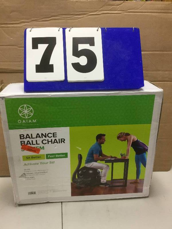 lot 75 image: Gaiam Balance Ball Chair open box stock and actual photos used to display item