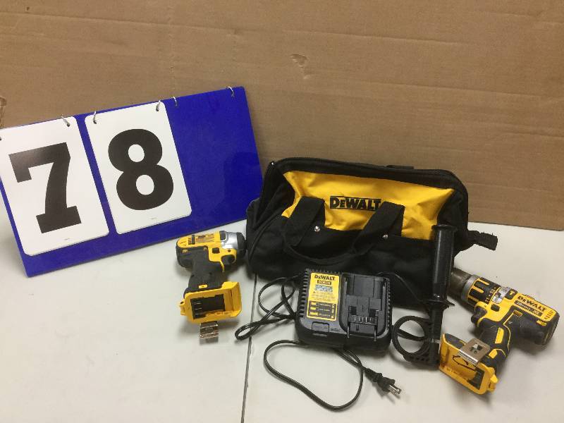 lot 78 image: DEWALT 20-Volt Max XR Lithium-Ion Cordless Brushless Hammer Drill and Impact Driver in working conditions battery are not include