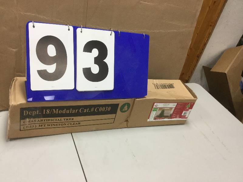 lot 93 image: Holiday Time Pre-Lit 3 Winston Pine Artificial Christmas Tree, Clear Lights open box stock and actual photos used to display item