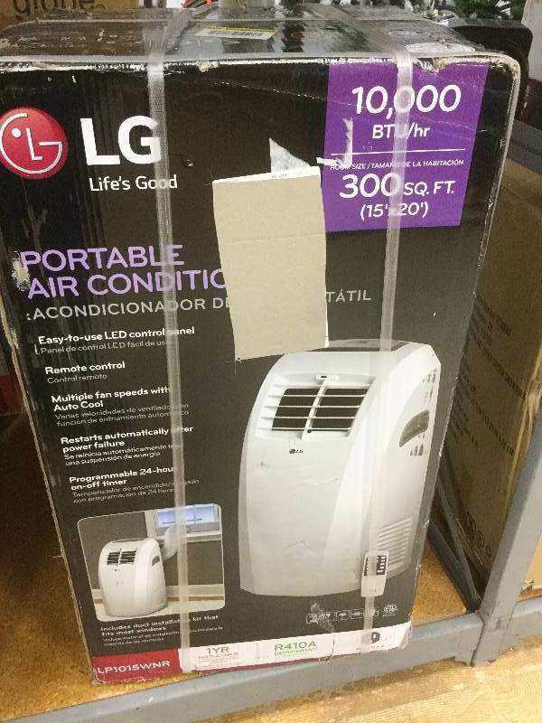lot 110 image: LG Electronics 10,000 BTU Portable Air Conditioner and Dehumidifier Function with Remote in White open box stock and actual photos used to display item