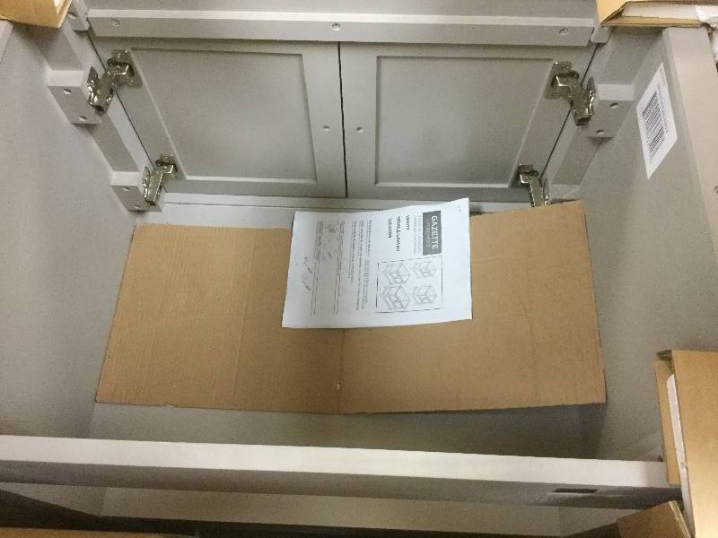 lot 111 image: Home Decorators Collection Gazette 30 in. W Vanity Cabinet Only in Grey open box stock and actual photos used to display item