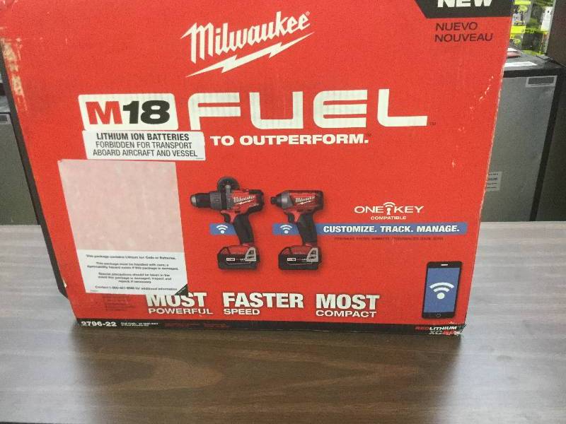 lot 112 image: Milwaukee M18 FUEL with ONE KEY 18-Volt Lithium-Ion Brushless Cordless Hammer DrillImpact Driver Combo Kit open box stock and actual photos used to display item