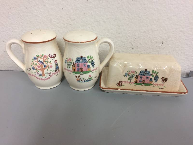 lot 67 image: Country Home Butter, Salt and Pepper Shakers