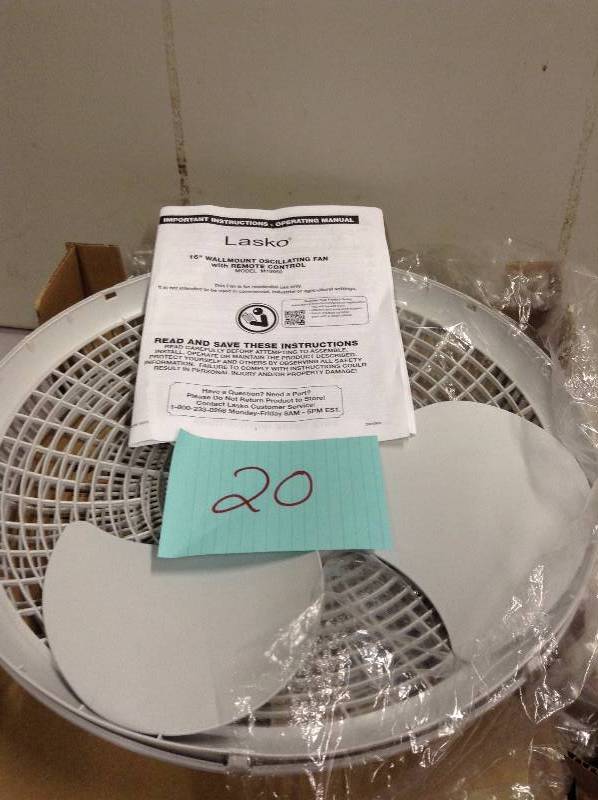 lot 20 image: Lasko Wall Mount Fan