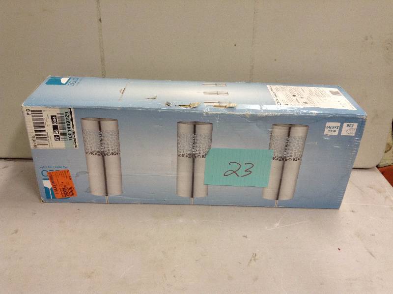 lot 23 image: Eglo Carmelia 3-Light Satin Nickel Hanging Light Never Used