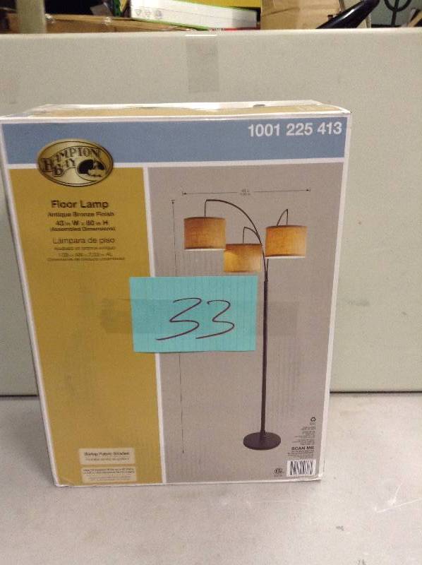 lot 33 image: Hampton Bay Arc Floor Lamp 43 in x 80 in Antique Bronze Finish 3 Shades