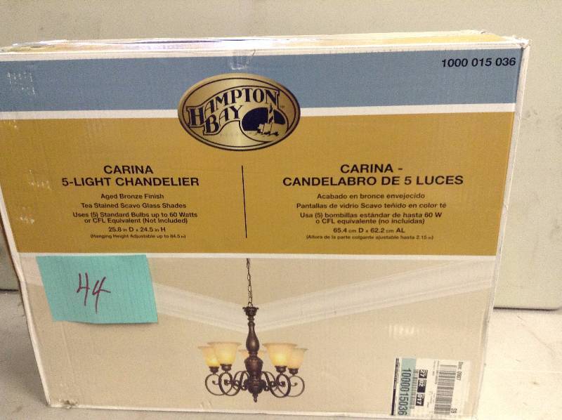 lot 44 image: Hampton Bay Carina 5 Light Chandelier Never Used