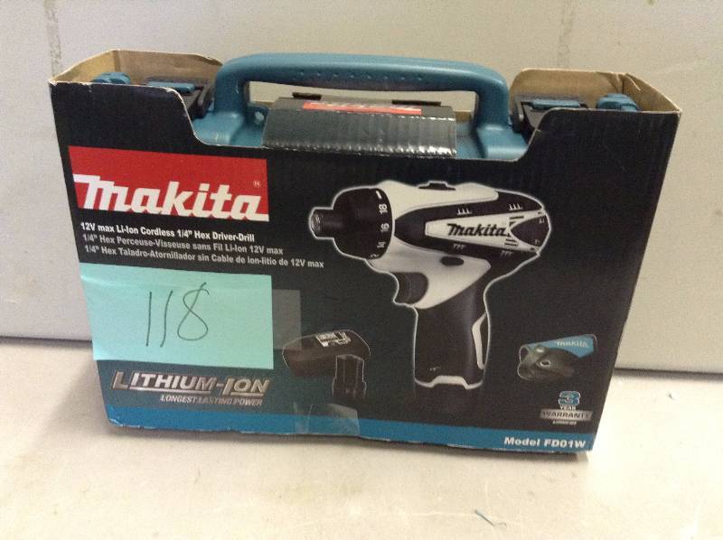lot 118 image: Makita 12V Max Li-ion Cordless 14 Hex Driver Drill Never Used