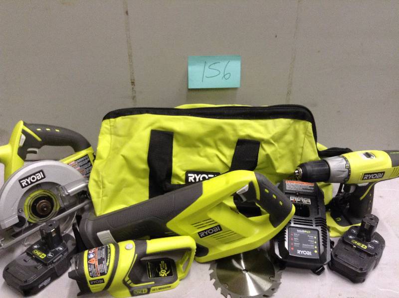 lot 156 image: Ryobi One Plus 18V 4 Pc Super Combo Kit Never used