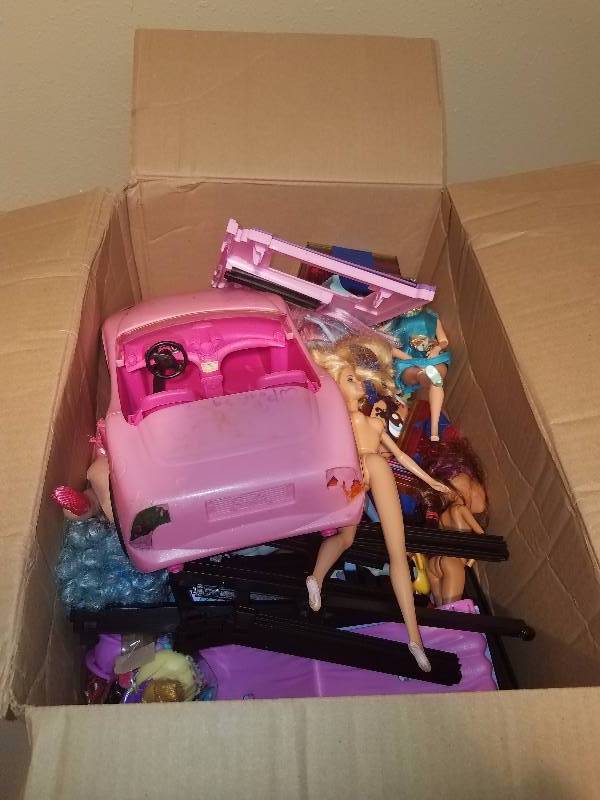 Barbie dolls, brats dolls, and 2 pink Barbie car