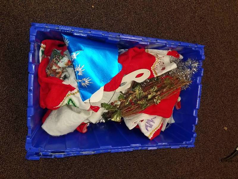 Tote of Christmas Decorations