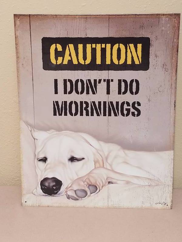 CAUTION I Don�t Like Mornings Puppy Sign